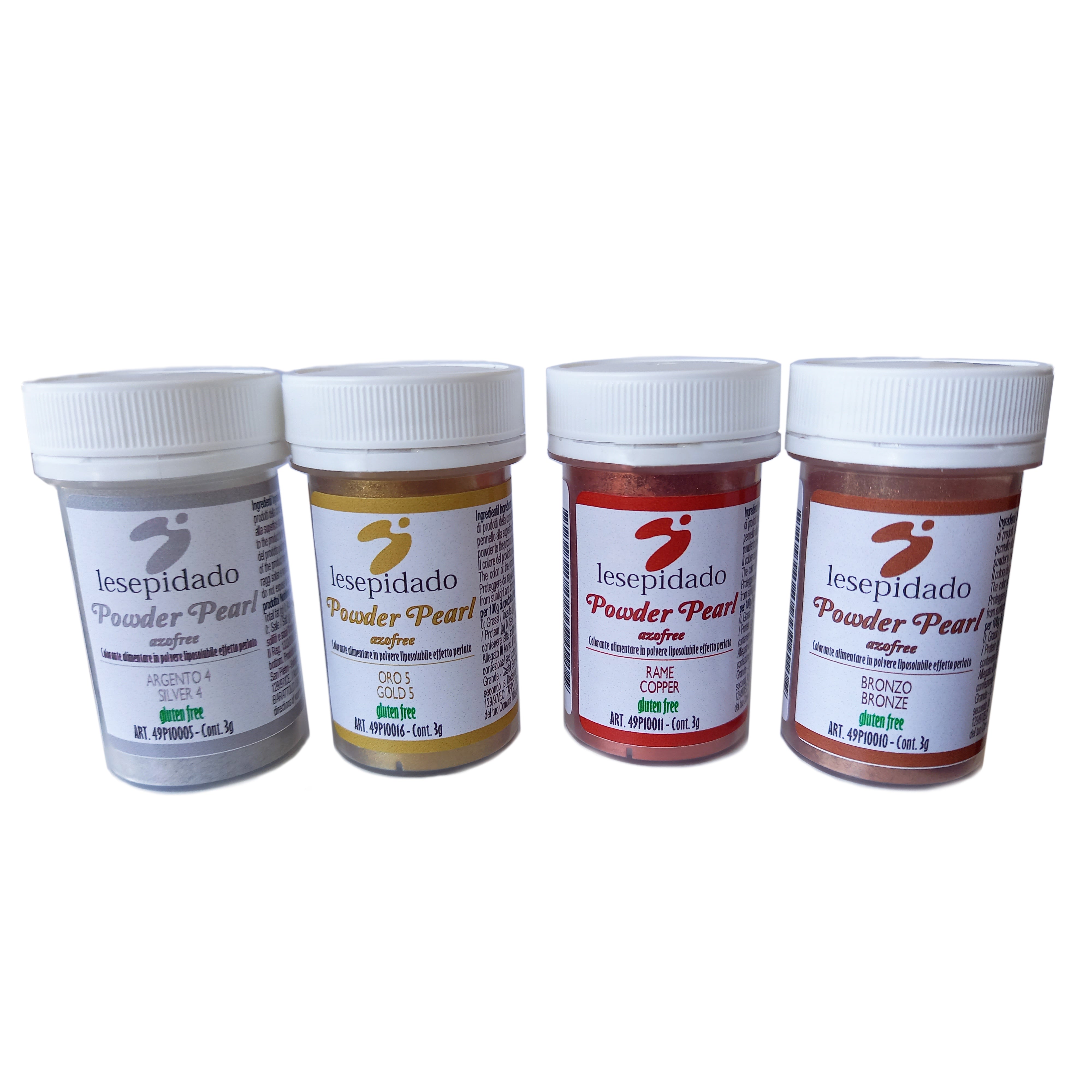Kit 4 pz Polvere Perlata 3gr Bronzo, Rame, Oro, Argento