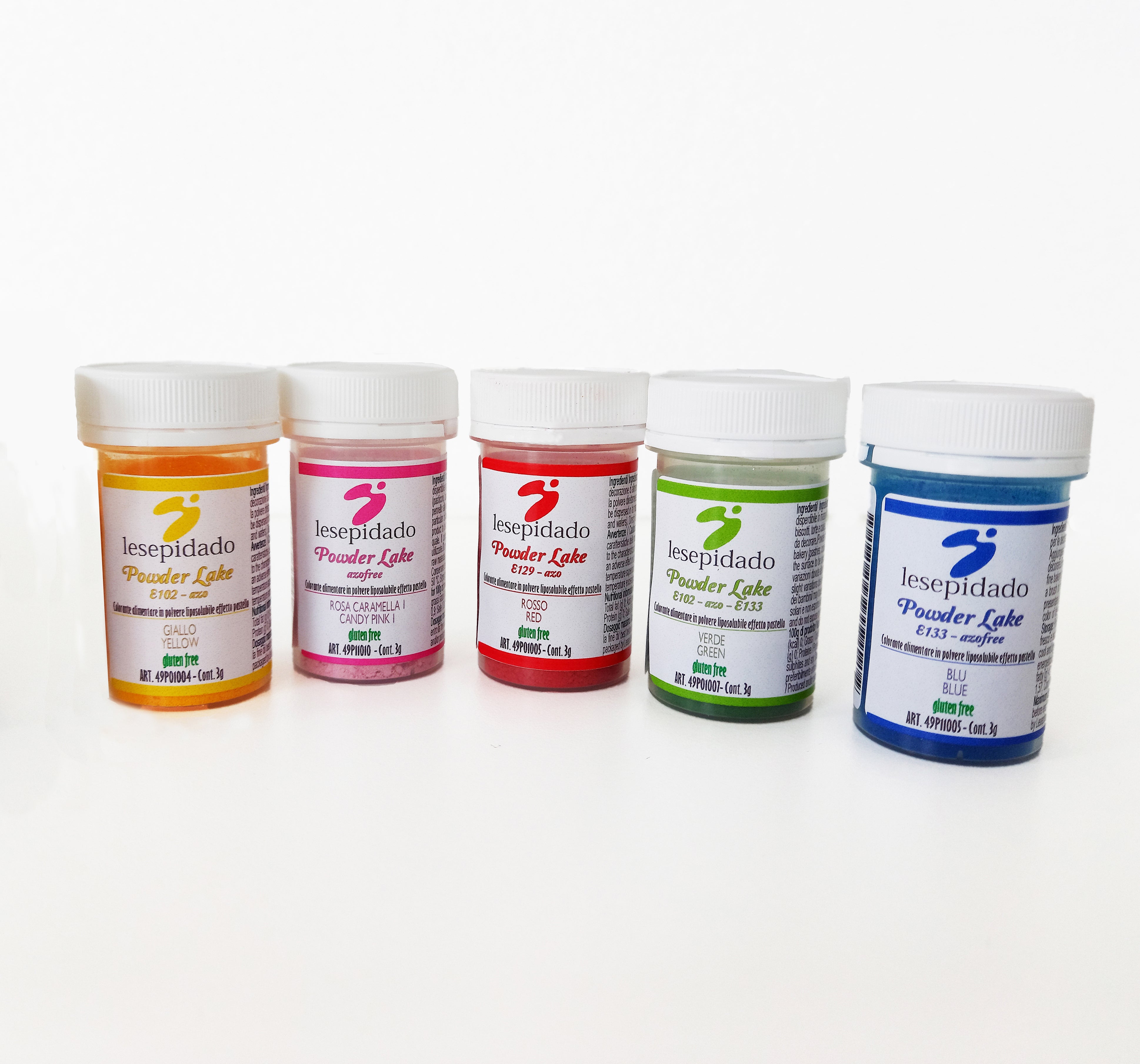 Kit 5 pz Polvere Liposolubili Giallo, Rosa, Rosso, Verde, Blu 3g