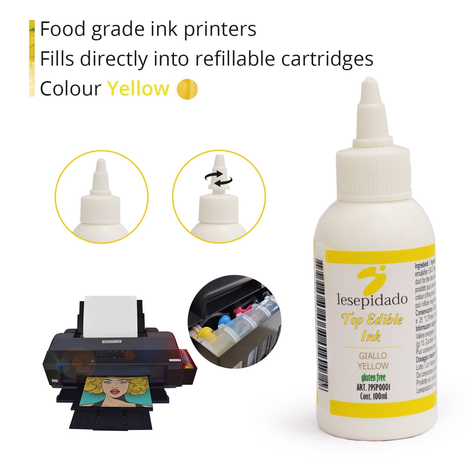 Yellow food ink 100 ml for Epson type printers