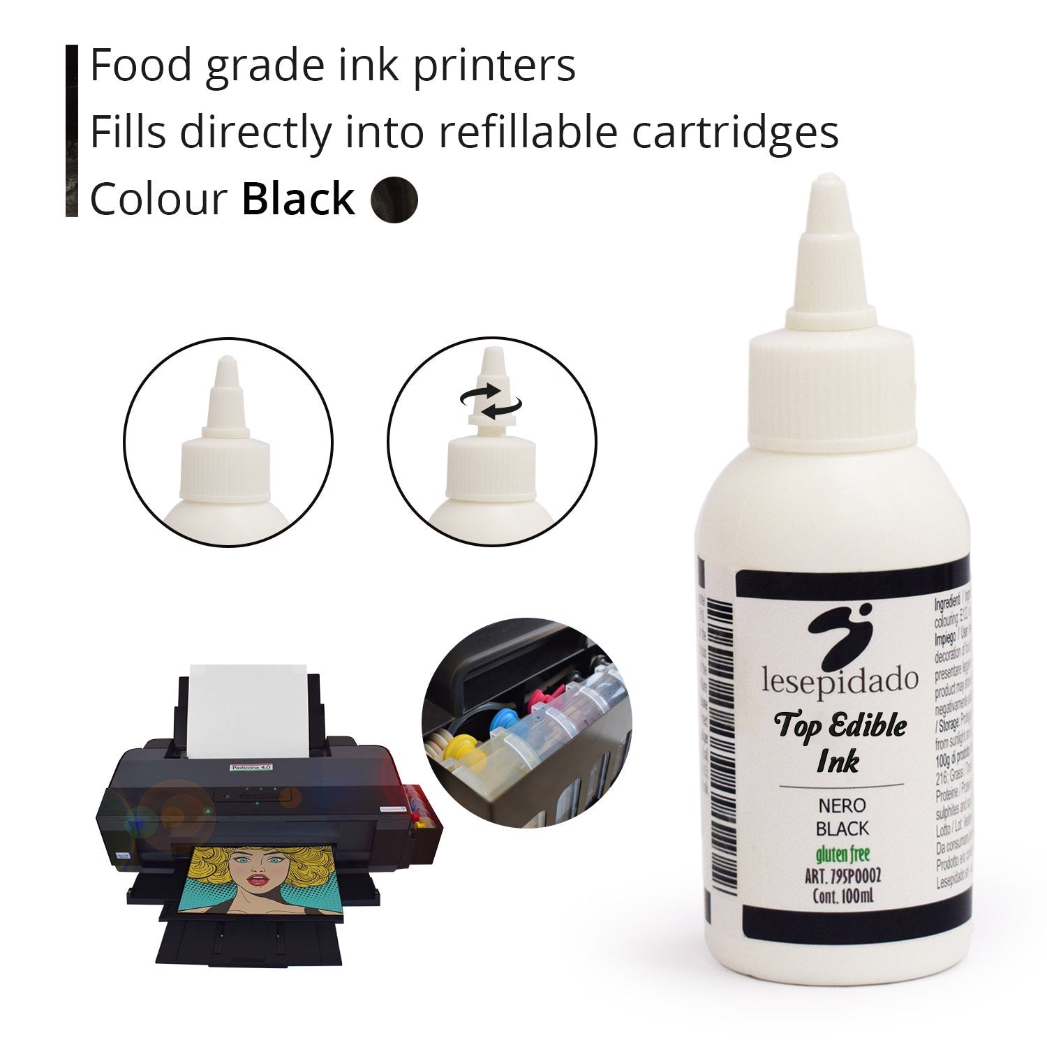 Black food ink 100 ml for Epson type printers