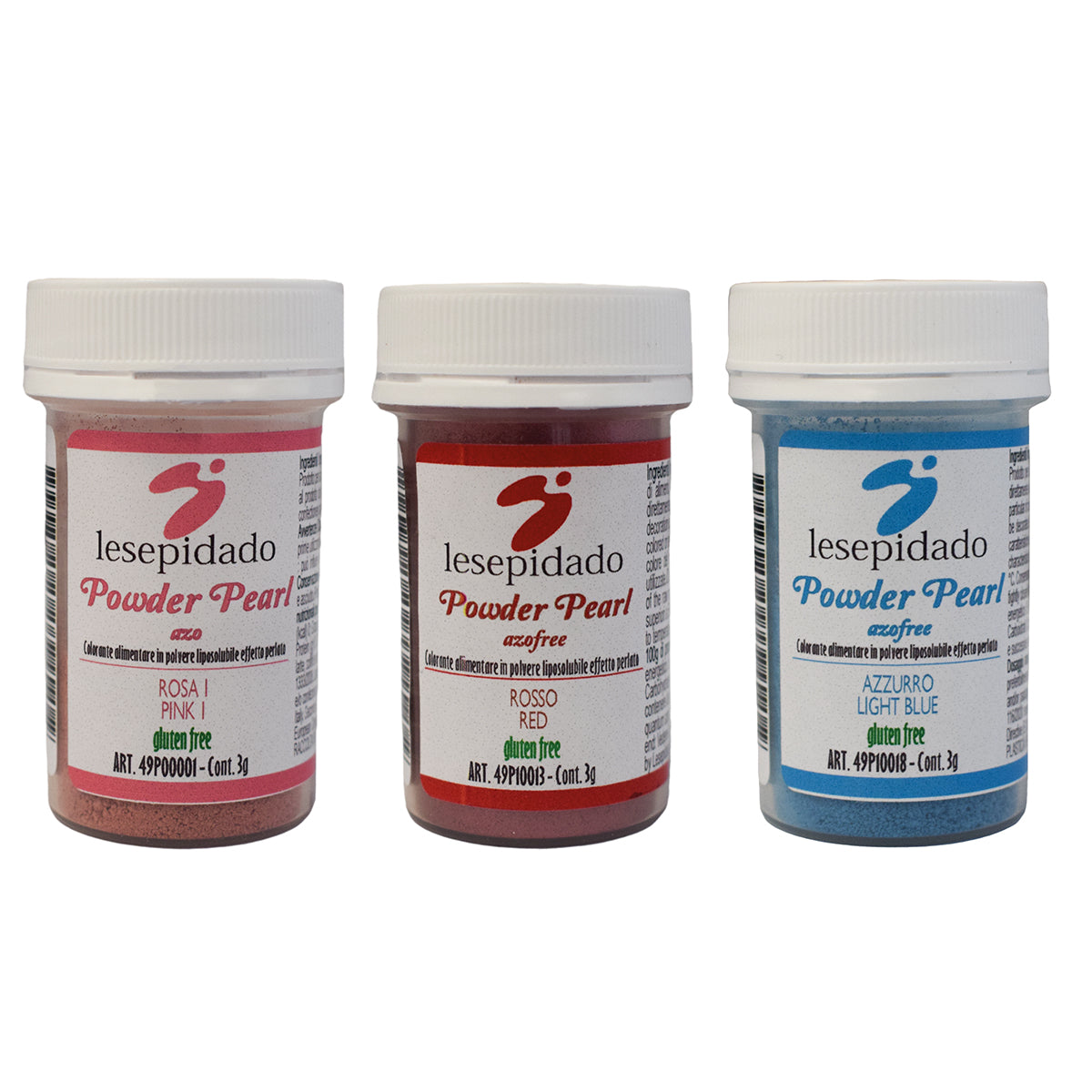 Kit 3pcs Polvere Perlata 3gr Rosa, Azzurro, Rosso